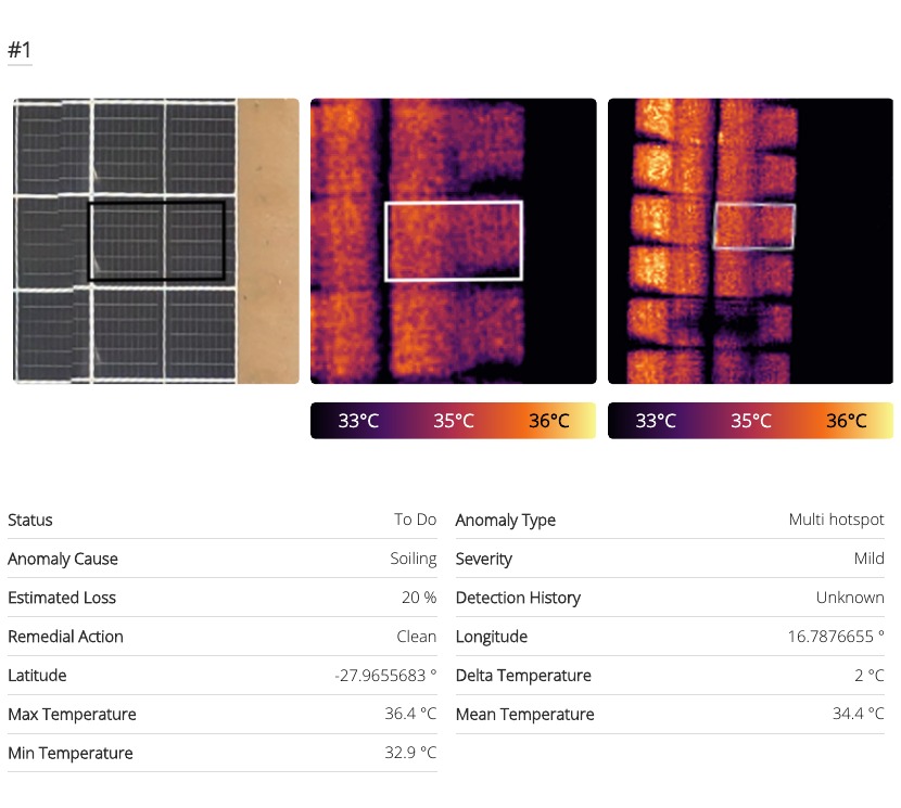 Solar module-level anomaly record with visual and thermal evidence